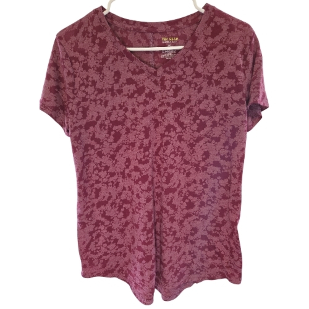 Tek Gear Burgundy Floral Short Sleeve Tee SZ M
